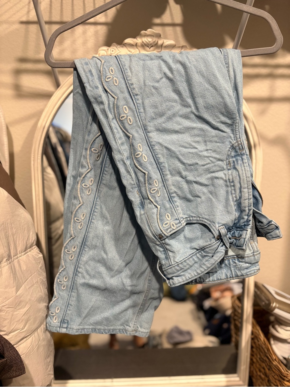 Old Navy Light Blue Embroidered Wide Leg Jeans
